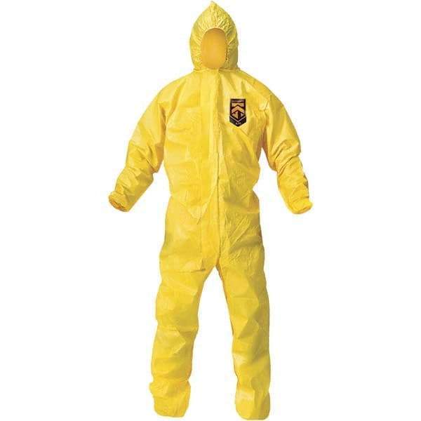 KleenGuard - Size L PE Film Chemical Resistant Coveralls - Yellow, Zipper Closure, Elastic Cuffs, Elastic Ankles, Bound Seams - Best Tool & Supply