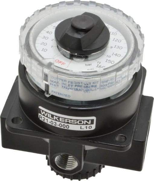 Wilkerson - 3/8 NPT Port, 180 CFM, Zinc Dial Air Regulator - 5 to 160 psi Range, 300 Max psi Supply Pressure, 1/4" Gauge Port Thread, 3.2" Wide x 4.19" High - Best Tool & Supply