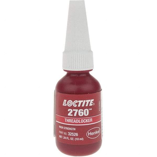 Loctite - 10 mL Bottle, Red, High Strength Liquid Threadlocker - Series 2760, 24 hr Full Cure Time - Best Tool & Supply