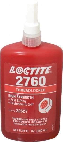 Loctite - 250 mL Bottle, Red, High Strength Liquid Threadlocker - Series 2760, 24 hr Full Cure Time, Hand Tool, Heat Removal - Best Tool & Supply