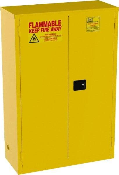 Jamco - 2 Door, 2 Shelf, Yellow Steel Standard Safety Cabinet for Flammable and Combustible Liquids - 65" High x 43" Wide x 18" Deep, Manual Closing Door, 3 Point Key Lock, 45 Gal Capacity - Best Tool & Supply