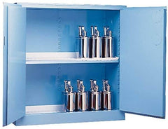 Justrite - 2 Door, 2 Shelf, Blue Steel Standard Safety Cabinet for Corrosive Chemicals - 65" High x 34" Wide x 34" Deep, Manual Closing Door, 3 Point Key Lock, 60 Gal Capacity - Best Tool & Supply