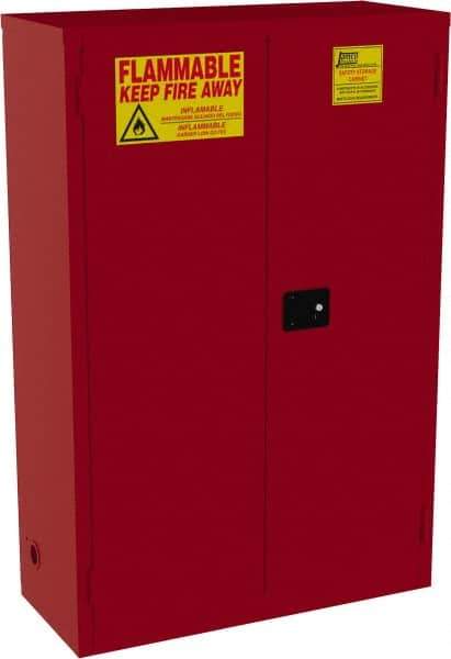 Jamco - 2 Door, 5 Shelf, Red Steel Standard Safety Cabinet for Flammable and Combustible Liquids - 65" High x 43" Wide x 18" Deep, Manual Closing Door, 3 Point Key Lock, 72 Gal Capacity - Best Tool & Supply