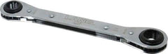 Lang - 5/8" x 3/4" 12 Point Reversible Ratcheting Box Wrench - Double End, 8-1/8" OAL, Steel, Nickel Chrome Finish - Best Tool & Supply