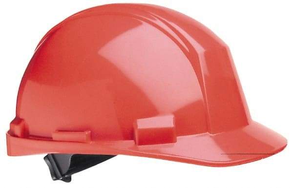 North - ANSI Type II, Class E Rated, 4-Point, Pin Lock Adjustment Hard Hat - One Size Fits Most, Orange, Standard Brim - Best Tool & Supply