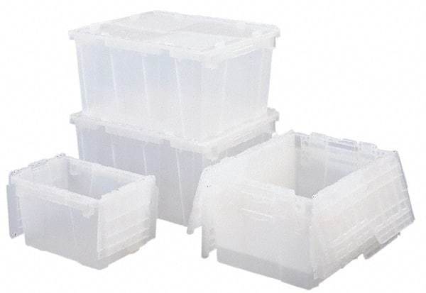 Orbis - 0.6 Cu Ft, 70 Lb Load Capacity Clear Polypropylene Attached-Lid Container - Stacking, Nesting, 15.2" Long x 10.9" Wide x 9.7" High, Lid Included - Best Tool & Supply