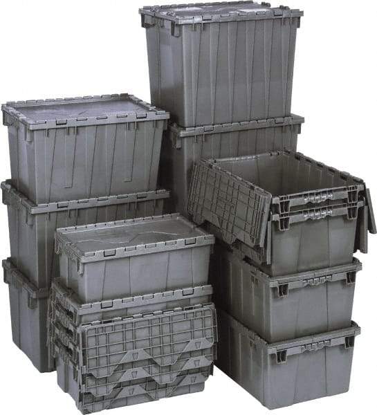 Quantum Storage - 1.42 Cu Ft, 75 Lb Load Capacity Gray Polyethylene Attached-Lid Container - Stacking, Nesting, 22.1" Long x 12.6" Wide x 11.9" High, Lid Included - Best Tool & Supply