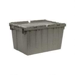 Quantum Storage - 1.67 Cu Ft, 60 Lb Load Capacity Gray Polyethylene Attached-Lid Container - Stacking, Nesting, 21.8" Long x 15" Wide x 12.8" High, Lid Included - Best Tool & Supply