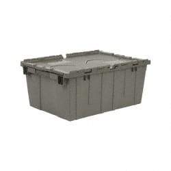 Quantum Storage - 1.27 Cu Ft, 60 Lb Load Capacity Gray Polyethylene Attached-Lid Container - Stacking, Nesting, 21.8" Long x 14.9" Wide x 9.6" High, Lid Included - Best Tool & Supply