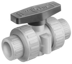 Plast-O-Matic - 1" Pipe, Full Port, PVC True Union Design Ball Valve - Inline - Two Way Flow, FNPT x FNPT Ends, Tee Handle, 175 WOG - Best Tool & Supply