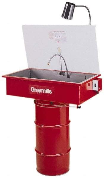 Graymills - Drum Mount Solvent-Based Parts Washer - 20 Gal Max Operating Capacity, Steel Tank, 67-1/8" High x 36" Long x 20" Wide, 115 Input Volts - Best Tool & Supply