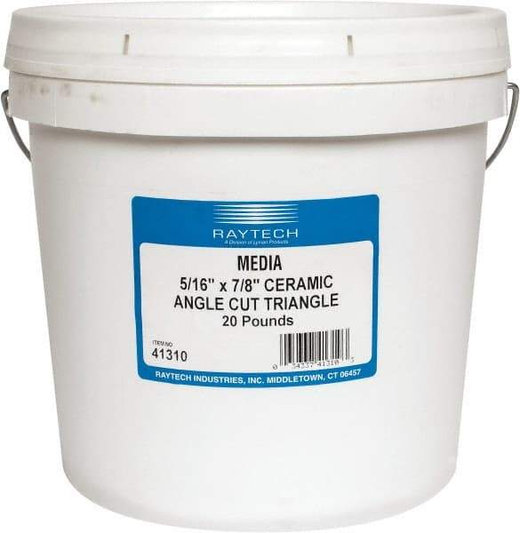 Raytech - Ceramic Carrier, Aluminum Oxide Abrasive, Polishing Tumbling Media - Triangle Shape, Wet Operation, 5/16" Long x 7/8" High - Best Tool & Supply