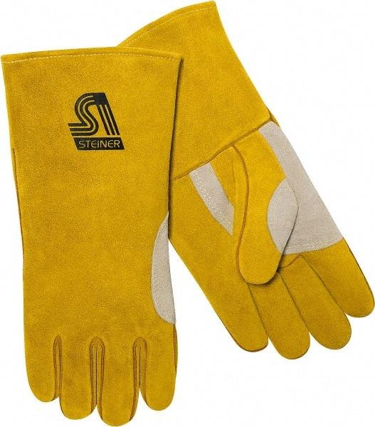 Steiner - Size L Unlined Cowhide Welding Glove - 13" OAL, Gauntlet Cuff, For General Welding - Best Tool & Supply