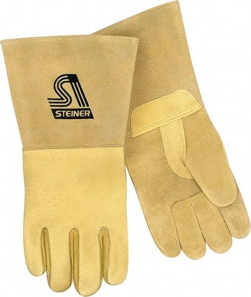 Steiner - Size XL Unlined Pigskin Welding Glove - 13-1/2" OAL, Gauntlet Cuff, Thumb Strap, For MIG - Best Tool & Supply