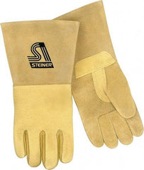 Steiner - Size L Unlined Pigskin Welding Glove - 13" OAL, Gauntlet Cuff, Thumb Strap, For MIG - Best Tool & Supply