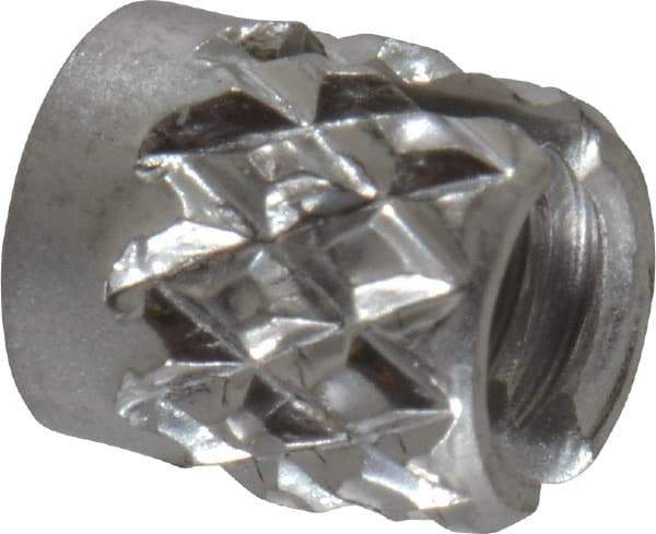 E-Z LOK - #4-40 UNC Stainless Steel Flush Press Fit Threaded Insert for Plastic - 3/16" OAL, 0.166" Insert Diam, 5/32" Hole Diam, 5/32" Drill - Best Tool & Supply