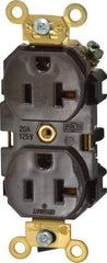 Leviton - 125 VAC, 20 Amp, 5-20R NEMA Configuration, Brown, Industrial Grade, Self Grounding Duplex Receptacle - 1 Phase, 2 Poles, 3 Wire, Flush Mount, Tamper Resistant - Best Tool & Supply