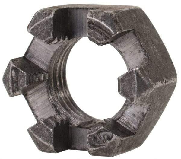 Value Collection - 3/8-24 UNF Grade 2 Steel Slotted Locknut - 9/16" Width Across Flats, 21/64" High, Uncoated - Best Tool & Supply