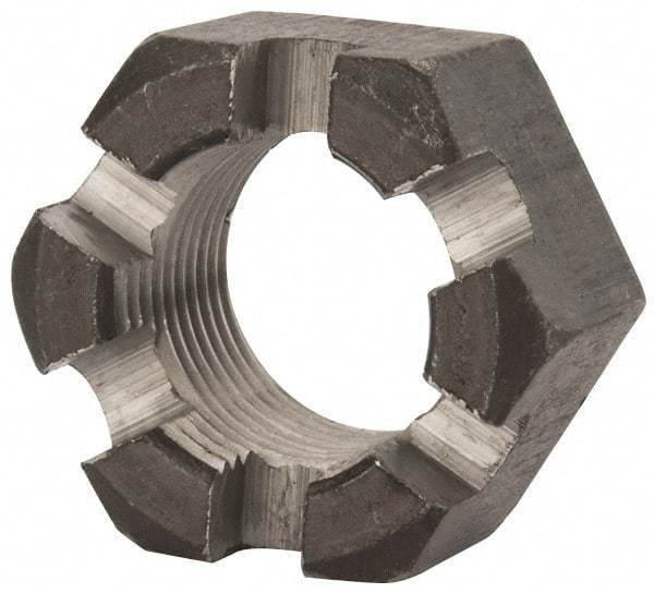 Value Collection - 1-1/8 - 12 UNF Grade 2 Steel Slotted Locknut - 1-11/16" Width Across Flats, 31/32" High, Uncoated - Best Tool & Supply