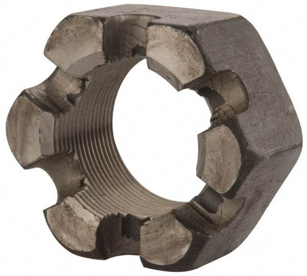 Value Collection - 1-3/4 - 12 UNF Grade 2 Steel Slotted Locknut - 2-5/8" Width Across Flats, 1-1/2" High, Uncoated - Best Tool & Supply