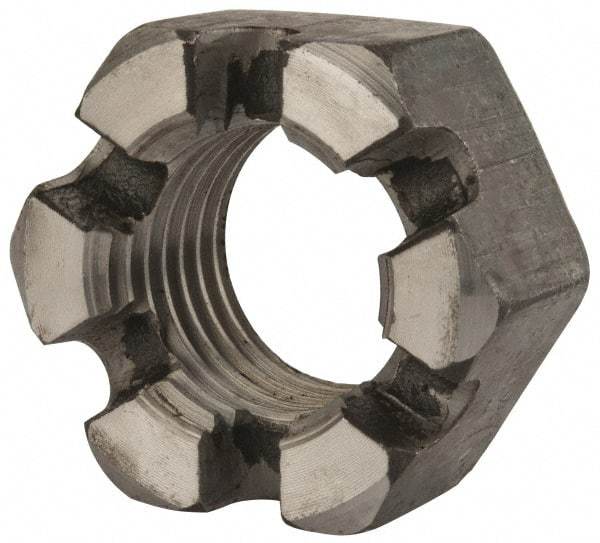 Value Collection - 2 - 4-1/2 UNC Grade 2 Steel Slotted Locknut - 3" Width Across Flats, 1-23/32" High, Uncoated - Best Tool & Supply