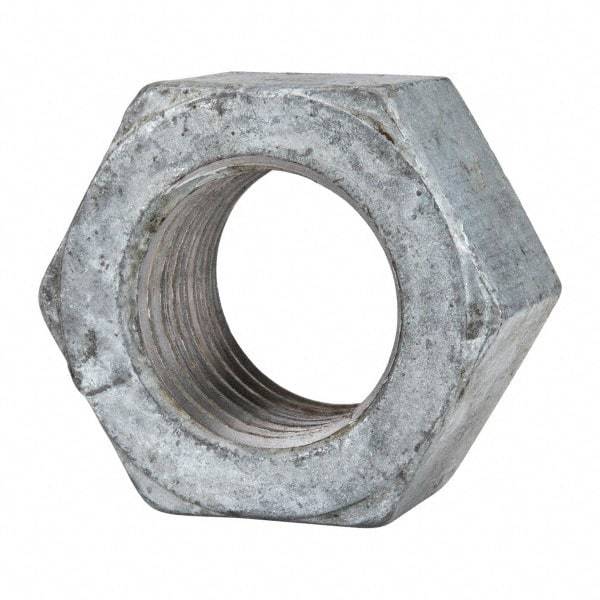 Value Collection - 1-1/2 - 6 UNC Steel Right Hand Hex Nut - 2-1/4" Across Flats, 1-9/32" High, Hot Dipped Galvanized Finish - Best Tool & Supply