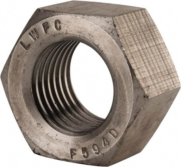 Value Collection - 1-1/2 - 6 UNC Stainless Steel Right Hand Hex Nut - 2-1/4" Across Flats, 1-9/32" High, Uncoated - Best Tool & Supply