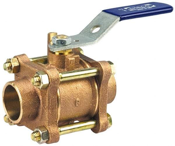 NIBCO - 1-1/2" Pipe, Standard Port, Bronze Standard Ball Valve - 3 Piece, Inline - One Way Flow, Soldered x Soldered Ends, 600 WOG, 150 WSP - Best Tool & Supply