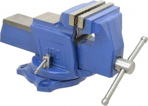 Interstate - 4" Jaw Width, 3-17/32" Opening Capacity, 2-1/4" Throat Depth, Cast Iron Swivel Bench Vise - Bolt Down Base Attachment, 5.77" High - Best Tool & Supply