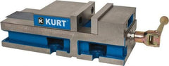 Kurt - 6" Jaw Width, 6" Jaw Opening Capacity, Horizontal Stationary Machine Vise - Reverse Manual Operation, 6,356 Lb Capacity, 1 Station, 17" Long x 4.6720" High x 1-31/64" Deep, 1.735" Jaw Height, 80 Lb Max Clamp Force - Best Tool & Supply