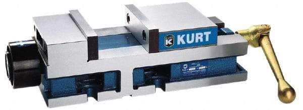 Kurt - 6" Jaw Width, 6" Jaw Opening Capacity, Horizontal Stationary Machine Vise - Hydraulic Operation, 12,600 Lb Capacity, 1 Station, 17" Long x 4.6720" High x 1-31/64" Deep, 1.735" Jaw Height, 3,200 psi Max Clamp Force - Best Tool & Supply