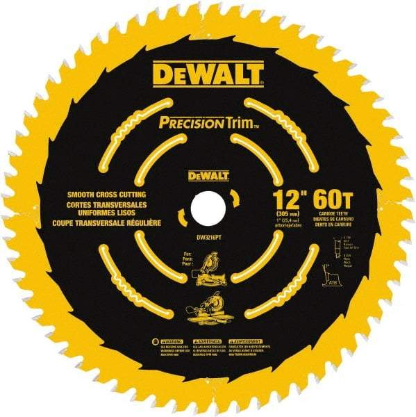 DeWALT - 12" Diam, 1" Arbor Hole Diam, 60 Tooth Wet & Dry Cut Saw Blade - Carbide-Tipped, Crosscut & Smooth Action, Standard Round Arbor - Best Tool & Supply