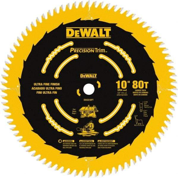 DeWALT - 10" Diam, 5/8" Arbor Hole Diam, 80 Tooth Wet & Dry Cut Saw Blade - Carbide-Tipped, Finishing Action, Standard Round Arbor - Best Tool & Supply