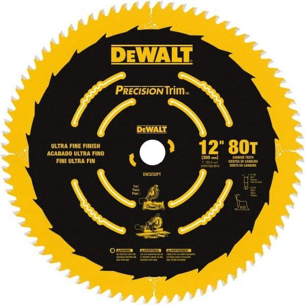 DeWALT - 12" Diam, 1" Arbor Hole Diam, 80 Tooth Wet & Dry Cut Saw Blade - Carbide-Tipped, Finishing Action, Standard Round Arbor - Best Tool & Supply