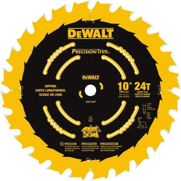 DeWALT - 10" Diam, 5/8" Arbor Hole Diam, 24 Tooth Wet & Dry Cut Saw Blade - Carbide-Tipped, Ripping Action, Standard Round Arbor - Best Tool & Supply