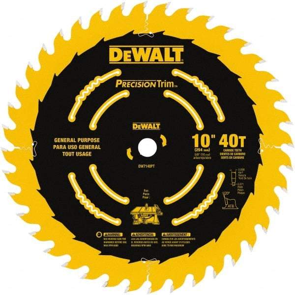 DeWALT - 10" Diam, 5/8" Arbor Hole Diam, 40 Tooth Wet & Dry Cut Saw Blade - Carbide-Tipped, General Purpose Action, Standard Round Arbor - Best Tool & Supply