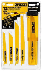 DeWALT - 12 Piece, 6" to 9" Long x 0.035" to 0.062" Thick, Bi-Metal Reciprocating Saw Blade Set - Straight and Tapered Profile, 6 to 24 Teeth per Inch, Angled Tip - Best Tool & Supply