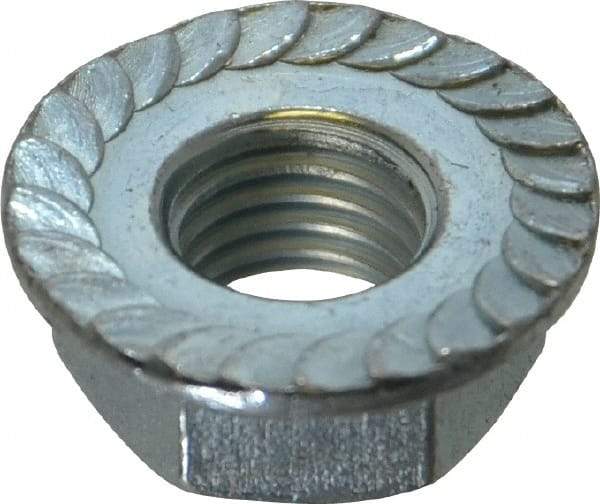 Value Collection - 5/16-24, 0.68" Flange Diam, Serrated Flange Nut - Grade Grade 2 Steel, Zinc-Plated Finish, 0.283" Flange Height - Best Tool & Supply