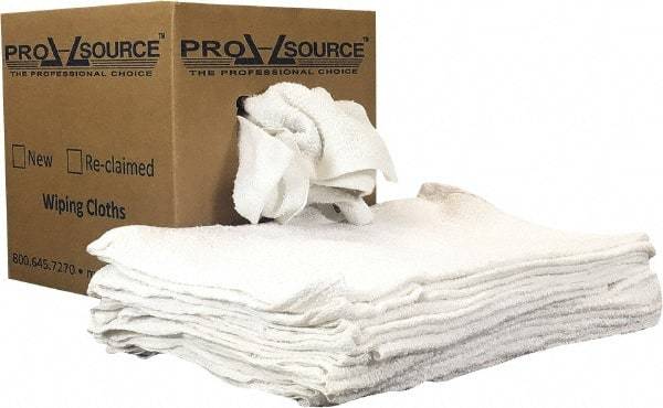 PRO-SOURCE - 19 Inch Long x 16 Inch Wide Virgin Utility Cotton Towels - White, Terry Cloth, Low Lint, 5 Lbs. at 3 to 4 per Pound, Box - Best Tool & Supply