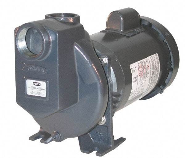 American Machine & Tool - 115/230 Volt, 1 Phase, 3/4 HP, Self Priming Pump - 1-1/2 Inch Inlet, 52 Head Pressure, Stainless Steel and Cast Iron Housing, Stainless Steel Impeller, PTFE Seal - Best Tool & Supply