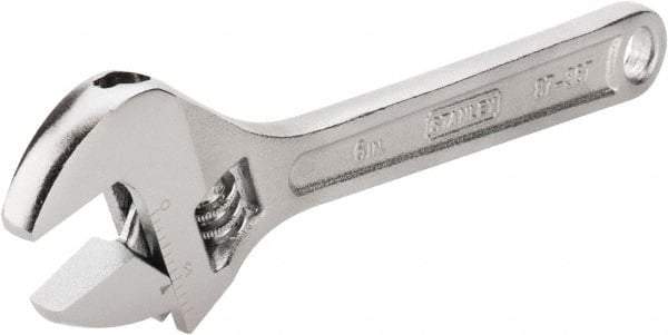 Stanley - 3/4" Jaw Capacity, 6" Standard Adjustable Wrench - Chrome Vanadium Steel, Chrome Finish, 6-1/4" OAL - Best Tool & Supply