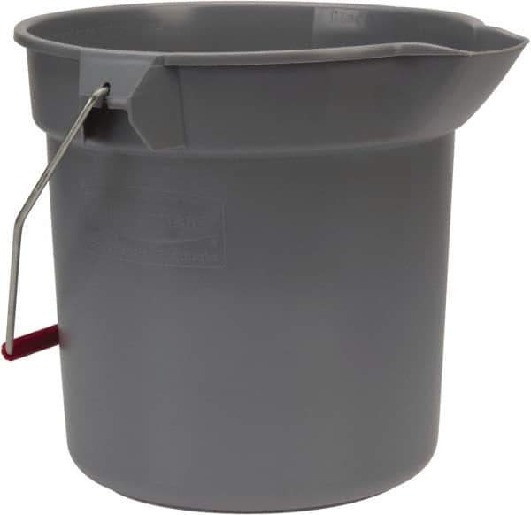 Rubbermaid - 10 Qt, 10-1/4" High, High-Density Polyethylene Round Gray Single Pail with Pour Spout - Handle Included, 10-1/2" Top Diam - Best Tool & Supply