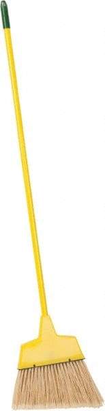 PRO-SOURCE - 12" Wide, Yellow Polypropylene Bristles, Vinyl-Coated Metal Handle, Angled Broom - Flagged, Water Resistant - Best Tool & Supply