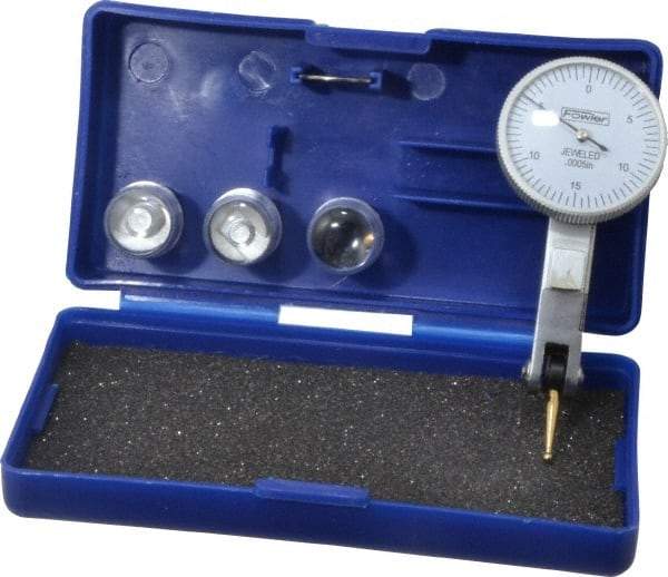 Fowler - 0.03 Inch Range, 0.0005 Inch Dial Graduation, Horizontal Dial Test Indicator - 1 Inch White Dial, 0-15-0 Dial Reading - Best Tool & Supply