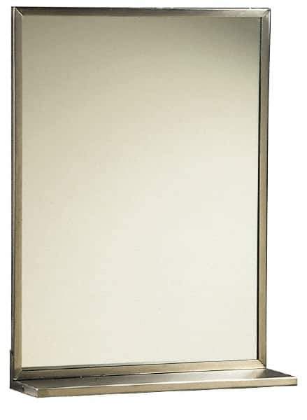 Made in USA - 18 Inch Wide x 24 Inch High, Theft Resistant Rectangular Glass Washroom Mirror - 5 Inch Deep Shelf, Stainless Steel Frame - Best Tool & Supply