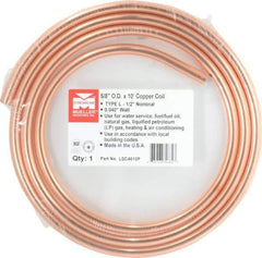 Mueller Industries - 10' Long, 5/8" OD x 0.42" ID, Copper Seamless Tube - 0.04" Wall Thickness, 0.285 Ft/Lb - Best Tool & Supply