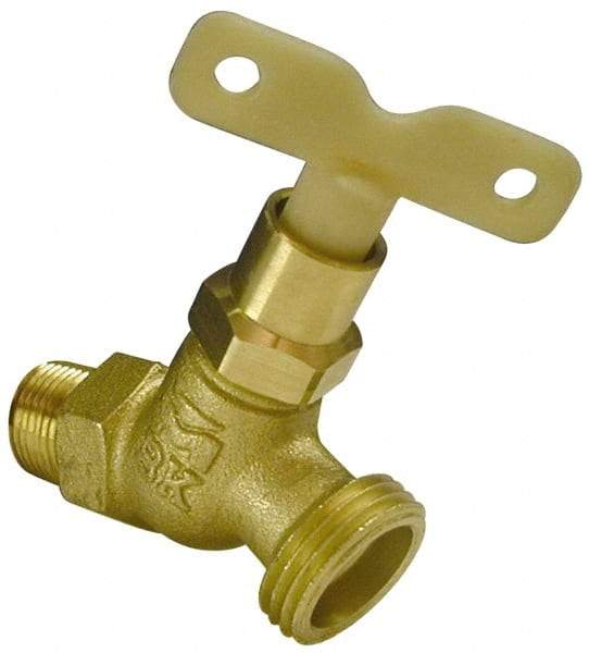 B&K Mueller - 1/2" Pipe, 125 psi WOG Rating, Brass Hose Bibb, Stop Valve - Loose Key Handle, MNPT x GHT End Connections - Best Tool & Supply