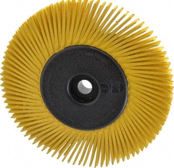 3M - 6" Diam, 1/2" Max Face Width, Plain Hole Radial Bristle Brush - 80 Grit, Medium Grade, 6,000 Max RPM, Yellow - Best Tool & Supply