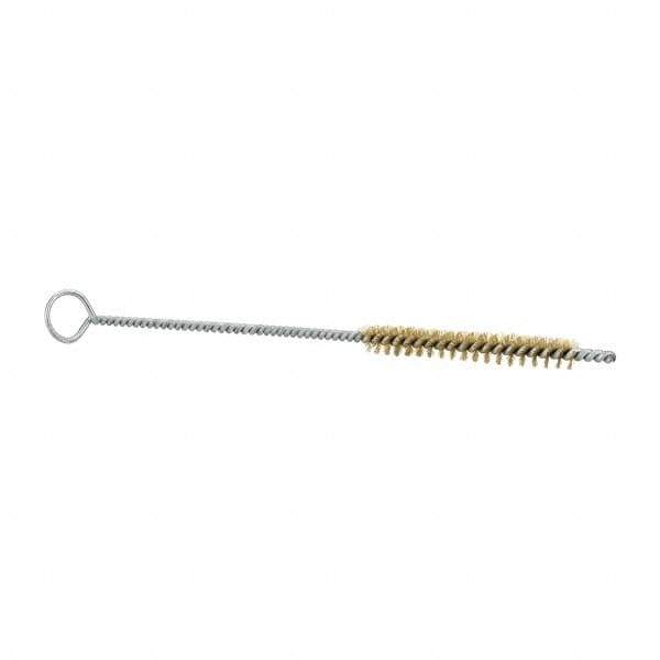 Schaefer Brush - 3" Long x 3/8" Diam Brass Long Handle Wire Tube Brush - Single Spiral, 27" OAL, 0.005" Wire Diam, 0.145" Shank Diam - Best Tool & Supply