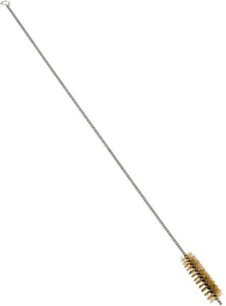 Schaefer Brush - 3" Long x 7/8" Diam Brass Long Handle Wire Tube Brush - Single Spiral, 27" OAL, 0.006" Wire Diam, 3/8" Shank Diam - Best Tool & Supply